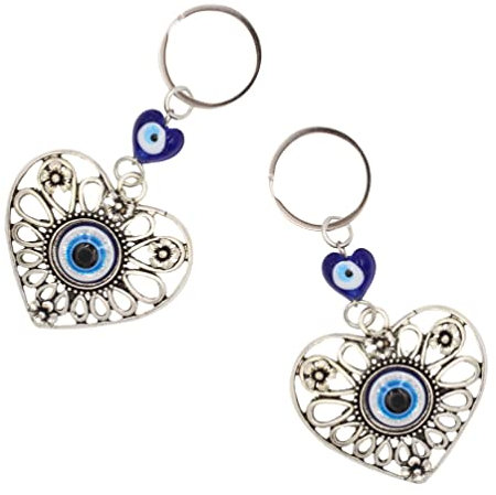 HOMSFOU 2st Schlüsselanhänger Blaue Augenamulettverzierung Hängender Charme Des Bösen Blicks Türkisches Glückliches Keychain. Hamsa Keychain Herzförmig Teufels Auge Zubehör Legierung