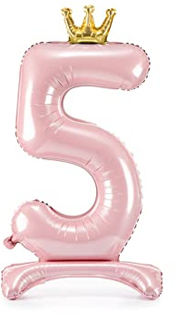 Folienballon Zahl 5 rosa Krone mit Standfuß 84cm