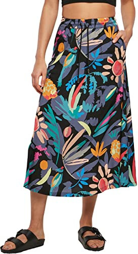 Urban Classics Damen Ladies Viscose Midi Skirt 4XL blackfruity