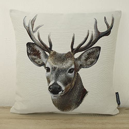 Sandner Kissenhülle Gobelin Hirsch (Zwölfender) 45 x 45 cm Kissenbezug Sofakissen Dekokissen, 1 Stück