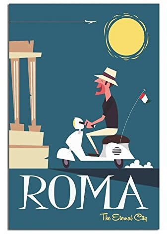 Poster, Motiv: Rom, Italien, Vintage, Reise-Poster, Leinwand-Kunst, Wanddekoration, Poster, Bild, Poster, Geschenk, 30 x 45 cm