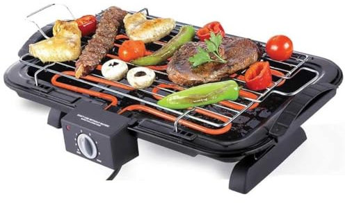 Bakaji Barbecue Elettrico BBQ da Tavolo Bistecchiera Elettrica Potenza Senza Fumo 2200 W con Griglia in Acciaio Termostato Regolabile Area Cottura 37 x 21 cm Vaschetta Raccolta Grassi