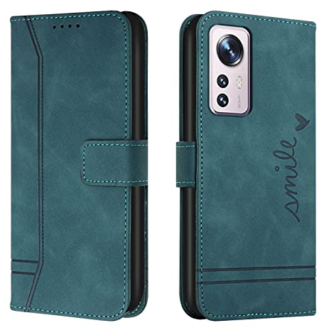 Trugox Handyhülle für Xiaomi Mi 12 / Xiaomi 12X 5G Hülle Klappbar Klapphülle mit Kartenfach Handytasche Handy Schutzhülle Tasche Leder Wallet Flip Case Slim Book Cover - Blaugrün