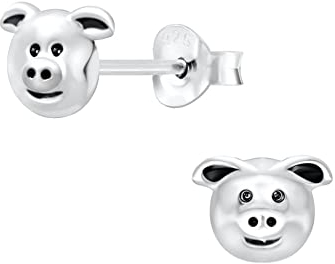 Laimons Kinder Mädchen-Ohrstecker Schwein 7mm Glanz Sterling Silber 925 oxidiert