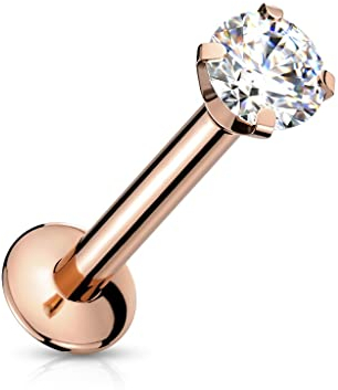 Paula & Fritz® Push-In Labret Piercing Rosegold 3-mm Zirkonia Klar Chirurgenstahl 316L Kugel 1-mm Stab-Dicke 6-mm Lang Madonna Medusa Monroe Helix