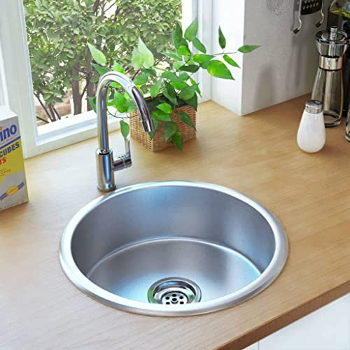 Fregadero Acero Inoxidable, Fregadero Redondo Fregadero Bajo Encimera Clásico Moderno con Colador + Sifón Resistente a Arañazos Fácil de Montar Plateado, 42 x 16 cm