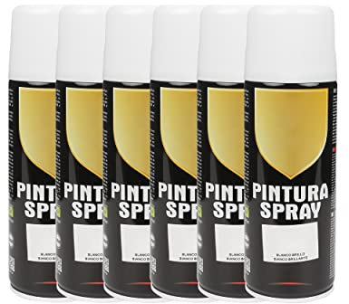 Etrexonline Pintura Spray Multicolor Profesional 400ml Adecuado Metal Madera y Plástico - Color Blanco Brillo (Paquete de 6)
