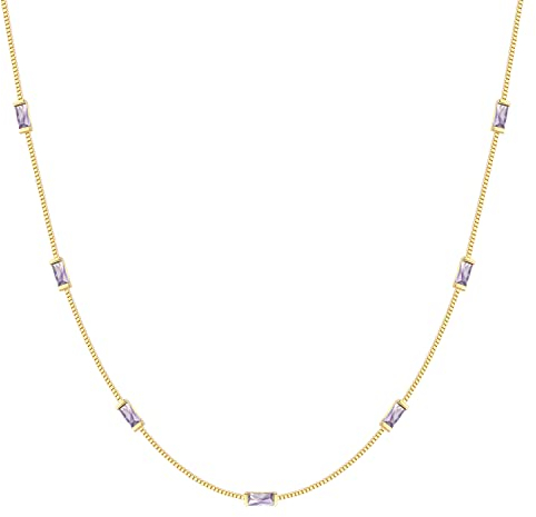 Kette Damen 925 Sterling Silber 14k Vergoldet Halskette Damen Geburtsstein Damen Kette Anhänger Halskette für Frauen Schmuck Weihnachten Geburtstags Geschenk für Sie Frau Freundin Mama Valentinstag