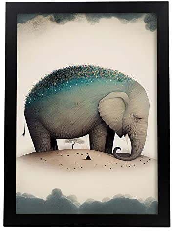 Nacnic Elefant Poster im Präzisionsstil. Illustrationen süßer schlafender Tiere in warmen Farben für Kinderzimmer. Innenarchitektur und Dekoration. A3.