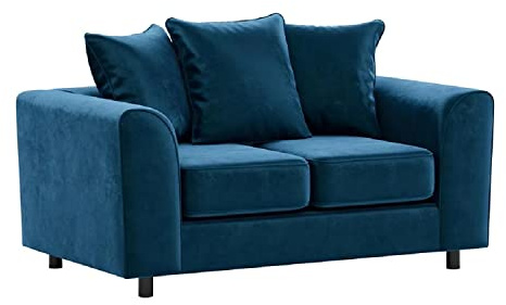 Brooklyn Blue 2 Seater Sofa Plush Velvet Full Foam seating Scatter Back (Blue, 2 Seater)