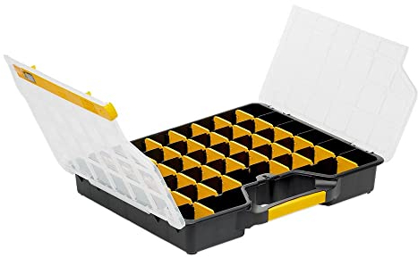 PROREGAL Sortimentskasten EuroPlus Basic | HxBxT 7,2x46,5x37,5cm | Schwarz-Transparent-Gelb | Sortimentskasten, Kleinteilemagazin, Sortierbox, Werkzeugkasten