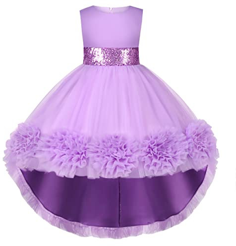 BUNNY LULU Filles Robe inclinée épaule Demoiselle d’honneur Mariage Princesse Arc des Enfants Bal d’Anniversaire soirée Spectacle Lavande al Ginocchio（Viola ，7-8 Anni）