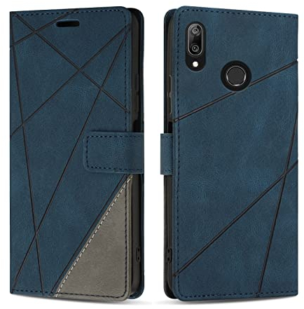 SONWO Hülle für Huawei Y7 2019 / Huawei Y7 Prime 2019, Premium PU Leder Handyhülle Flip Case Wallet Silikon Schutzhülle Klapphülle für Huawei Y7 2019 / Huawei Y7 Prime 2019, Blau