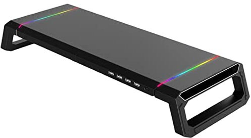 FANOYA Faltbarer All-in-One-Monitorständer, erhöhter Regal-Laptop-Ständer, Multifunktions-Monitorständer, mit USB-Anschluss, schwarz, weiß,Black