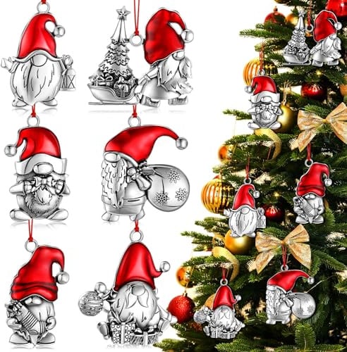 Sumind 6 Pcs Metal Christmas Ornament 2025 Gingerbread Man Nutcracker Snowman Christmas Tree Ornament DIY Craft Hanging Decoration for Party Decorations (Santa)