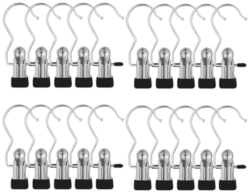ViLiyDuo 20 Piezas Gancho de Lavandería de Acero Inoxidable, Percha con Clip Antideslizante Pinzas para Ropa de Metal portátiles Perchas de Viaje para Pantalones Sombreros Toallas