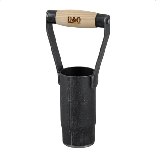 D&O Blumenzwiebelpflanzer (geschmiedeter Borstahl) mit Holz-Griff aus Esche, Gesamtlänge: 26,5 cm, Durchmesser: 6 cm, einfaches Einsetzen von Blumen- und Gemüsezwiebeln