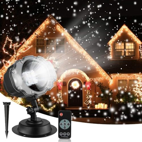 Projecteur de Noël, Projecteur de Flocon Neige LED Avec Télécommande Lampe de Pprojecteur de Noël étanche Aux Chutes de Neige Pour Les Décorations de Patio de Jardin de Fête Intérieure Extérieure (B)
