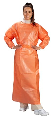 100x MEDI-INN Infektionsschutzkittel orange, PSA Kategorie III, vollbeschichteter PP/PE Schutzkittel 42 g/m², 139x139 cm, Einwegkittel mit Gummibündchen für Pflege, Klinik, Labor & Hygiene