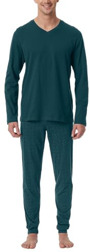 Schiesser Herren Schlafanzug Lang Mit Bündchen - Nightwear Pyjamaset, Petrol_181922, 50 EU