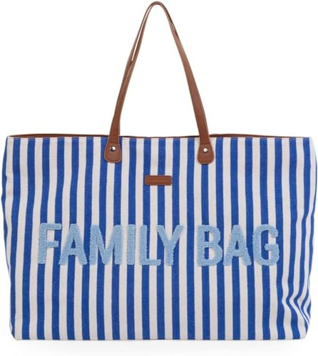 CHILDHOME, Family Bag, Wickeltasche, Reisetasche, Wochenendtasche, Großes Fassungsvermögen, inkl. abnehmbarer Tasche, Blaue Streifen