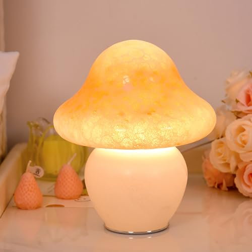 LOGT Pilz Tischlampe mit Kabel, LED Tischleuchte Dimmbar, Pilz Lampe Modern Nachttischlampe Kreativ Mushroom Lampe Leselampe Nachtlicht 3000K-6000K für Schlafzimmer, Restaurant, Hotel,A