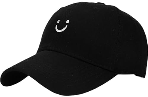 Malaxlx Lächeln Gesicht Schwarz Baseball Cap Damen Herren Kappe Verstellbar Baseballkappe Draußen Sun Mützen Visoren Athletic Baseball Fitted Cap Trucker Cap