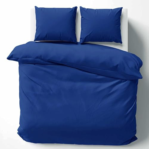 Cotton Castle Bettwäsche Bettgarnitur Bettbezug 100% Baumwolle 135x200 155x220 200x200 200x220, Farbe:Dunkelblau, Größe:200 x 220 cm