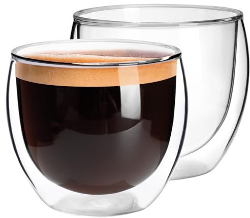 QUTREY Espresso Cups Set of 2, 2.7oz Double Walled Insulated Glass Coffee Mugs, Espresso Shot Glasses, Clear Glass Coffee Cups Suit for Espresso Machine