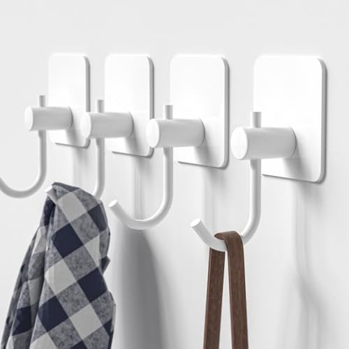 GWAAZXGZ Starke Selbstklebende Handtuchhaken – Weiße klebehaken zum Aufhängen von Handtüchern, Bademänteln, Handtuchhaken ohne Bohren, selbstklebende Haken für Badezimmer und Küche, 4er-Pack