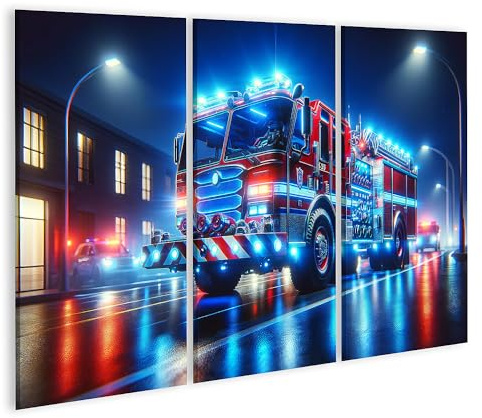islandburner Bild auf Leinwand Spektakuläres Feuerwehrauto Mit Blaulicht Bereit Für Einsatz Bilder Wandbilder Poster