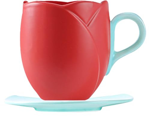 Fiorky Tulip Taza para beber con platillo Taza de té con forma de tulipán de cerámica Taza de té de tulipán vintage creativa para el té de la tarde en casa (H)