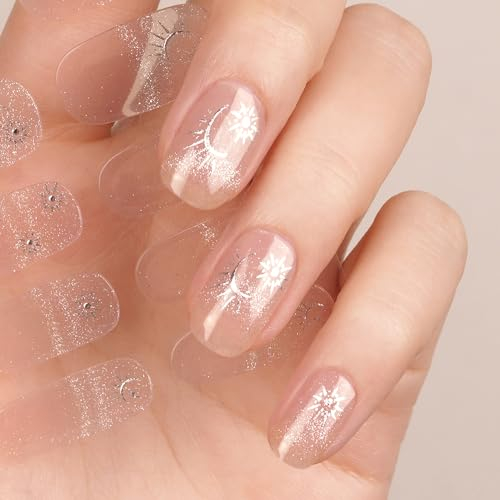 DANNI & TONI Halb ausgehärtete Gel Nagelfolien (Starlight Mythology) transparent Sonne Stern Katzenauge Glänzend Nagelset uv Gel Nagelfolie Nageldesign Nagelfolie Selbstklebend Wraps 28 Aufkleber
