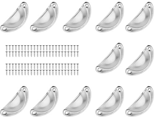 FUNSUEI 50 PCS Silver Shell Cup Drawer Handles, Metal Silver Shell Handles, Cup Pull Handle with Screws, Half Moon Cupboard Handle for Cabinet, Dresser, Wardrobe