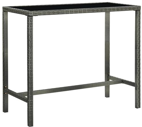 JUDYY Garten-Bartisch, Kleiner Esstisch, Bartische & -theken, Bar Tisch, Hochtisch, Stehtisch, Thekentisch, Grau 130x60x110 cm Poly Rattan und Glas
