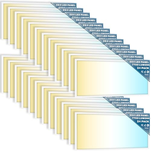 Sunco 24 Pack 2x4 LED Flat Panel Light Drop Ceiling Office Fixture, 7700 LM, Selectable Features, 40W/50W/60W, 4000K/5000K/6000K, Dimmable (0-10V), Dustproof ETL