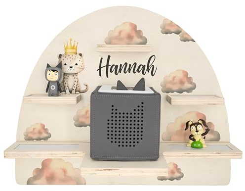 Geschenkfreude Personalisiertes Toniebox Regal für Kinderzimmer - Kinder Wandregal für Tonie Hörfiguren - Magnetisches Tonie Wandregal zur aufbewahrung von Tonieboxen und Figuren – Leo