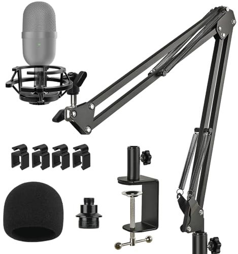 Razer Seiren Mini-Mikrofonständer, Aufhängung, Scherenarm mit Pop-Filter, Schaumstoff-Windschutzscheibe, Stoßhalterung, verbesserte robuste Klemme für Razer Seiren Mini-USB-Streaming-Mikrofon Frgyee