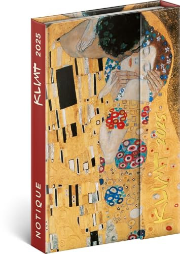 NOTIQUE Taschenkalender 2025 ca. A6, Terminplaner mit Magnetverschluss, Terminkalender, Wochenplaner, Buchkalender, Hardcover Wochenkalender (Gustav Klimt)