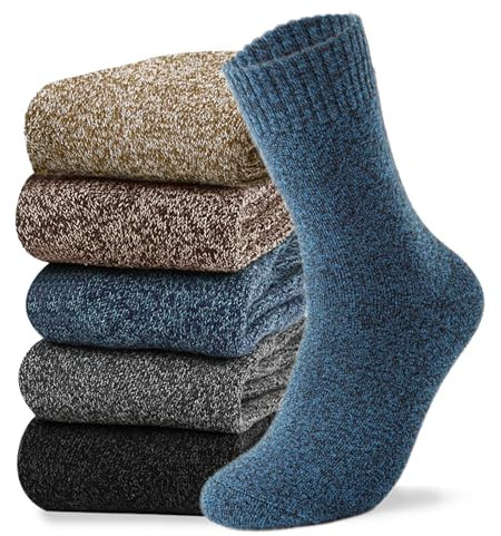 Josnown Thermosocken Herren, 5 Paar Dicke Frotteesohle Winter Warme Socken, Anti Schweiß, Thermo Effekt, Atmungsaktives Wollsocken, Größe 39-45
