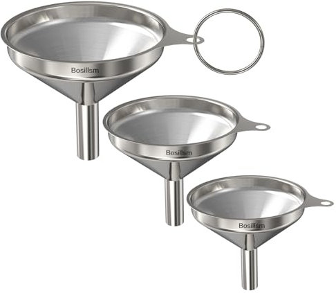 Bosillsm Lot de 3 mini entonnoirs en acier inoxydable pour le transfert d'huile, de sel, de sucre, de parfum (7,5/5,5/4,5 cm)