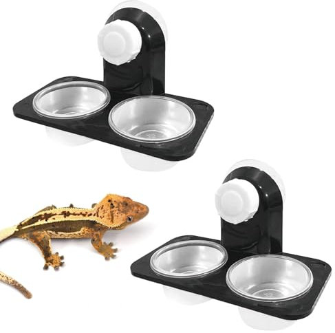 2pcs Reptile Accessories, Reptile Water and Food Bowl, Crested Gecko Accessories, Plastic Suction Cup Reptile Water Dish Reptile Feeder, Reptile Feeder Water for Lizard Tortoise Turtle Snake Scorpion