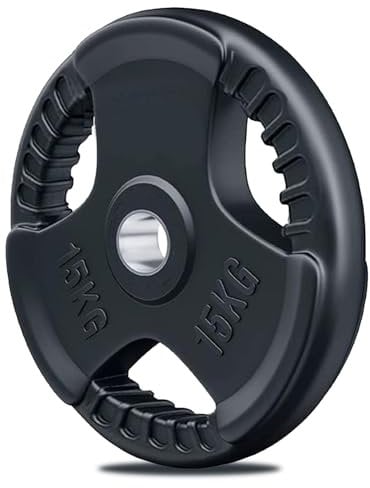 Olympic 15Kg Weight Plate, 2 Opening 15Kg Tri Grip Cast Iron Barbell Weight with Rubber Finish Heavy Duty Black Barbell Disc for Lifting Strength Training Home Gym Training 15Kg plate Weight Plates