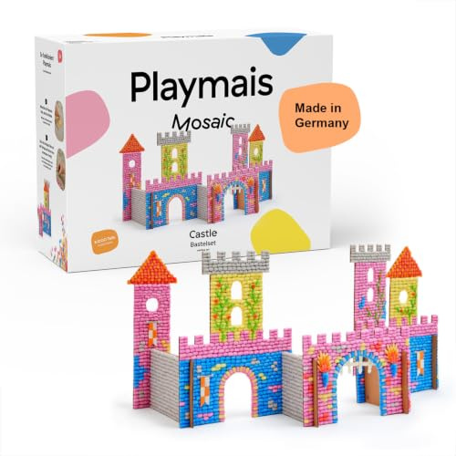 Playmais Mosaic Castle | 8000 Teile | Bastelset | natürliches Spielzeug | inkl. Schwämmchen, 14 vorgestanzte Kartonagen | vegan, verantwortungsvoll & sicher | ab 5 Jahren