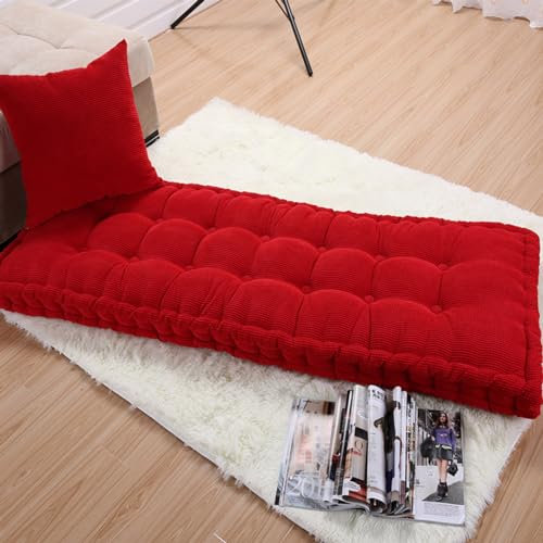 Generisch 10cm Dickes Sitzkissen Outdoor, Bankauflage Bankkissen, Gute Qualität Waschbare Gartenbank Auflage, Rechteck Sitzkissen Für Außen & Innen Sitzbank & Hollywoodschaukel,Rot,55x190cm