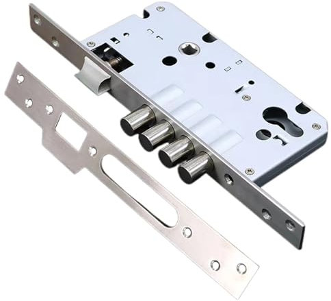 GZKDKZB 4-Hebel-Einsteckschloss, 85 50 mm, DIN-Linksprofilzylinder und Rohrrahmen mit Bolzen, umkehrbare schräge Zunge, verstärkter Stahlkörper für Holztüren, Haustürschlösser, Torschlösse