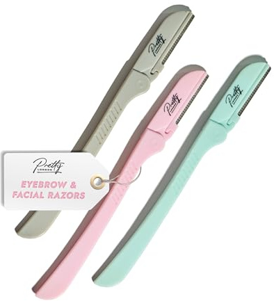 Pretty London - Eyebrow & Facial Razors – Dermaplaning Blades for Face & Brows, Painless Facial Hair Remover for Women, Eyebrow Shaper & Trimmer, Ladies Razor for Smoother, Glowing Skin - 3 Pack