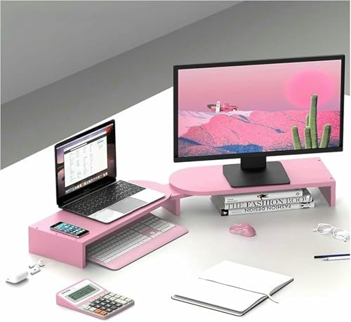 XDRGOOIUY Soporte de Monitor Triangular de Madera con ángulo Ajustable y Doble Esquina para computadora portátil de Madera Maciza, Estante ergonómico para Escritorio