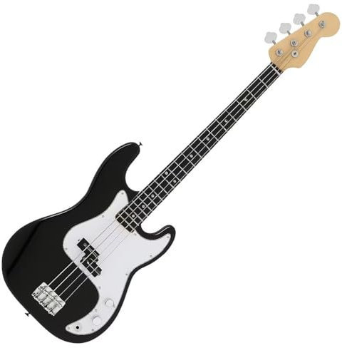Basso Elettrico 4 Corde Stile Precision - Finitura Nera, Manico Acero, Body Tiglio