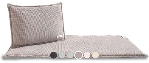 SAUNASOFA Set Short – 2-Sitzer Sauna-Auflage mit Kissen – Saunamatte für Infrarot-Kabine & klassische Sauna – Waschbar, atmungsaktiv & handgefertigt in Europa – Sauna-Set in Taupe